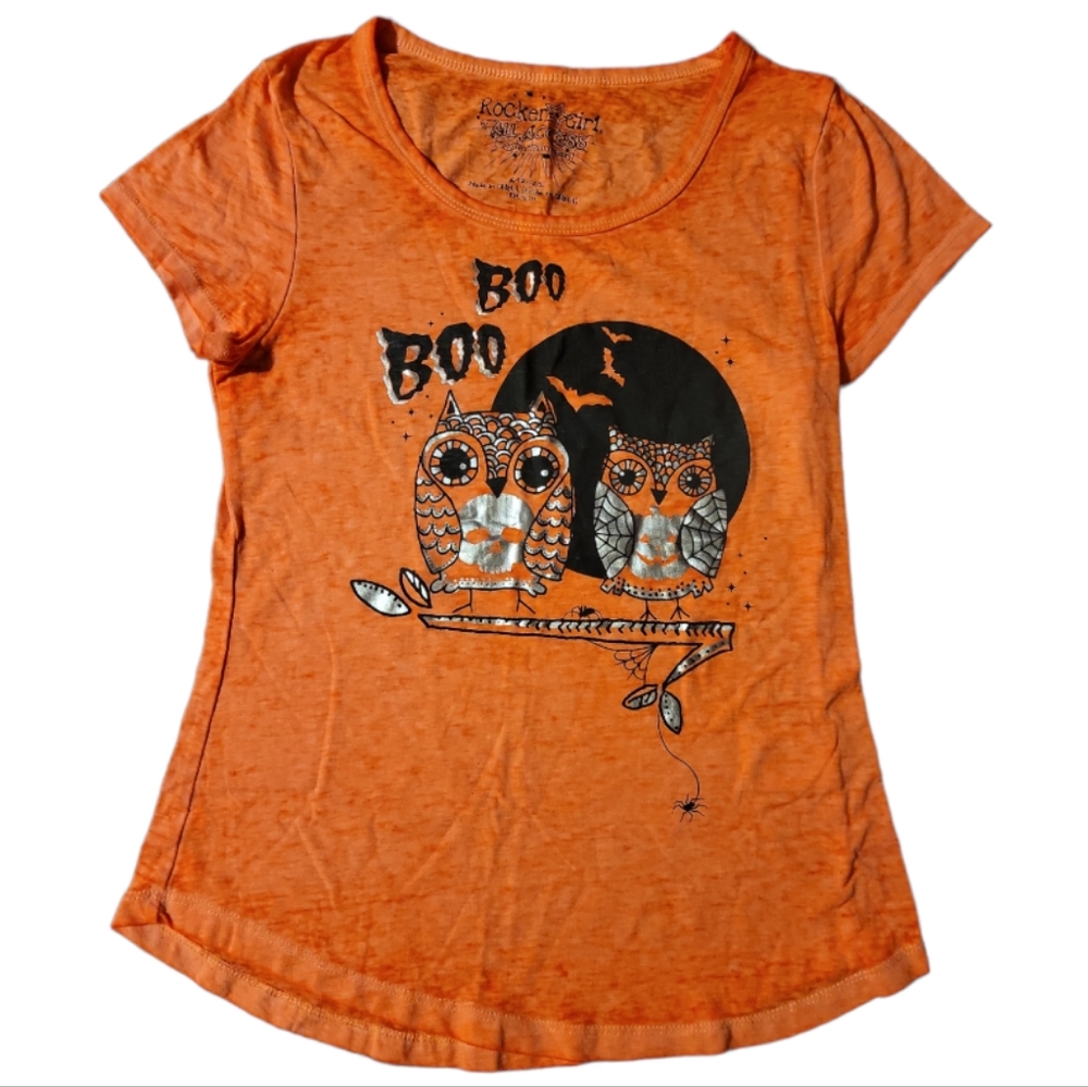 Rocker Girl Orange Boo Boo Owls Bats Spider Light T Shirt